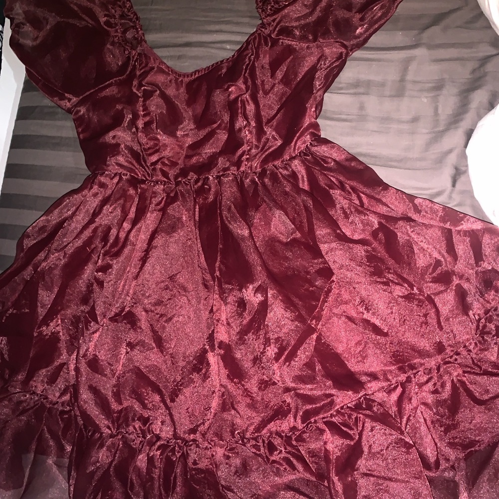 Elegant Red V-Neck Flutter Sleeve Prom Dress